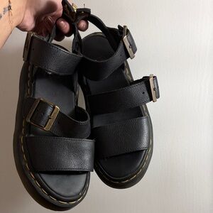 Dr. Martens Women’s Black Leather Triple-Strap Gladiator Platform Sandals
